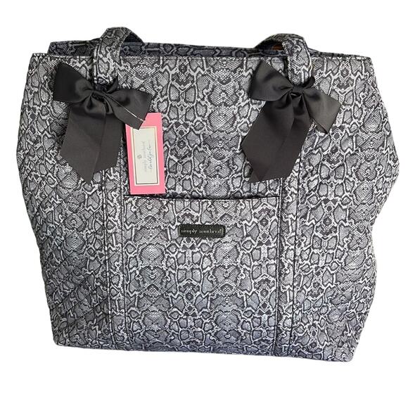 Simply Southern Gray Snakeskin Print Quilted Tote Bag Zipper Bows Travel - Picture 1 of 11
